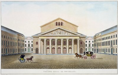 Teatro Reale, Bruxelles, da Choix des Monuments, Edifices et Maisons les plus remarquables du Royaume des Pays-Bas di Pierre Jacques Goetghebuer, inciso dall